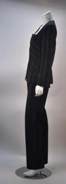 1990s Versace Black Reflective Pin Stripe Pantsuit