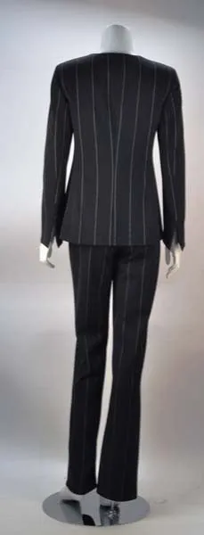 1990s Versace Black Reflective Pin Stripe Pantsuit