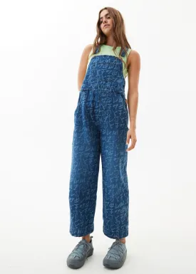 AFENDS Womens Tagged Louis - Denim Baggy Overalls - Graffiti Blue