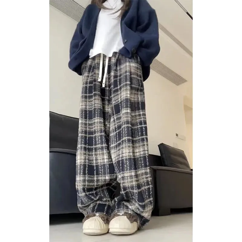 Aiertu Women Baggy Plaid Sweatpants Harajuku Jogger Streetwear Fashion Oversize High Waist Y2k Pants Vintage Wide Leg Trousers Clothes