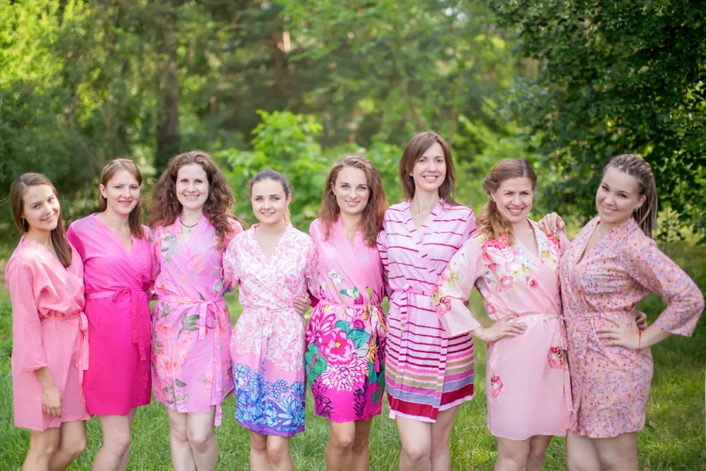 Assorted Pink Patterned Robes, Shades of Pink Bridesmaids Robes