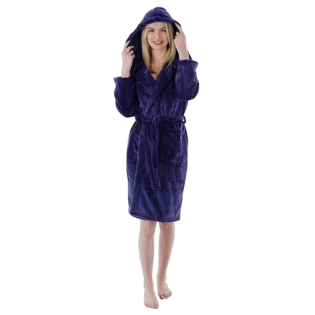 Autumn Faith Womens Deluxe Plush Robe With Hood And Pockets