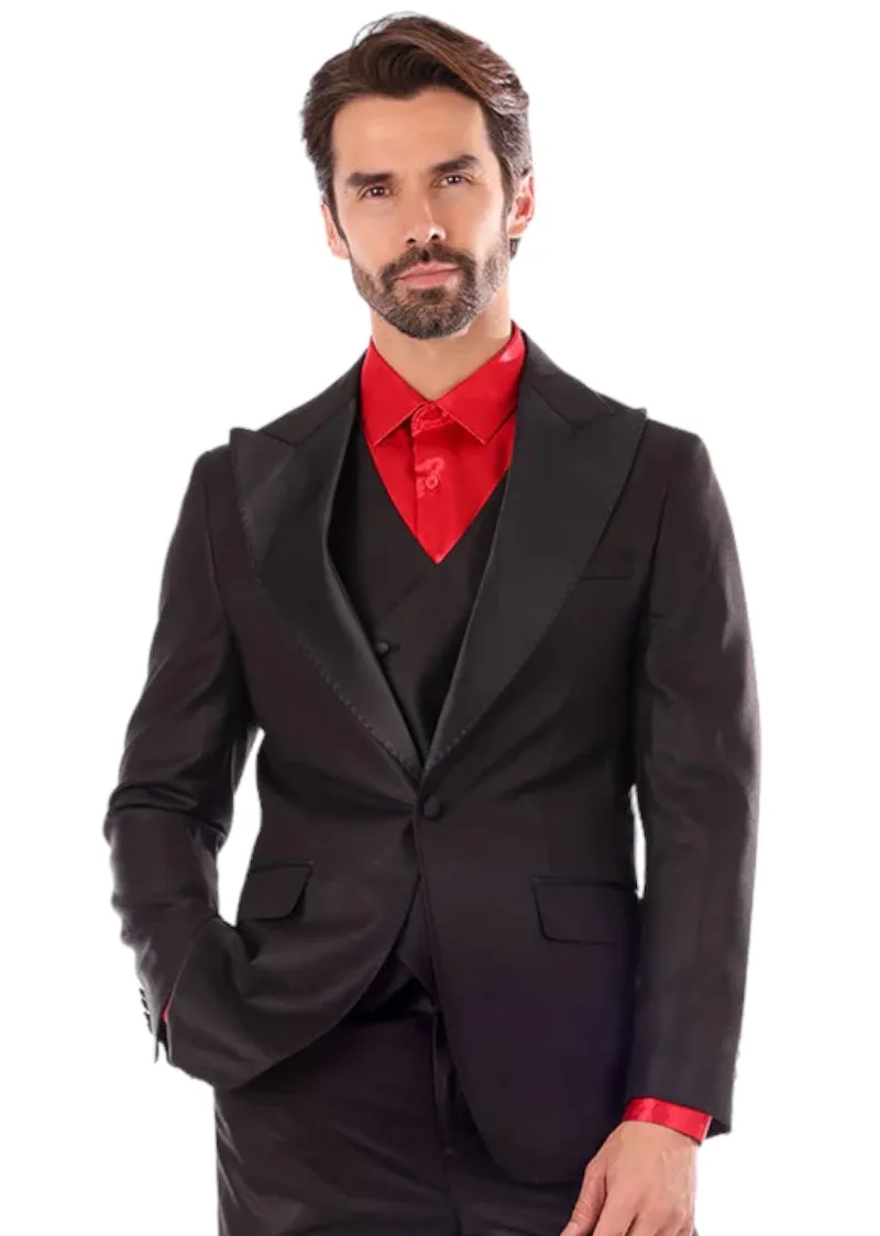 Barabas Men's Black Tuxedo Suit Black Satin Peak Lapel with Vest Style No: 4SU13