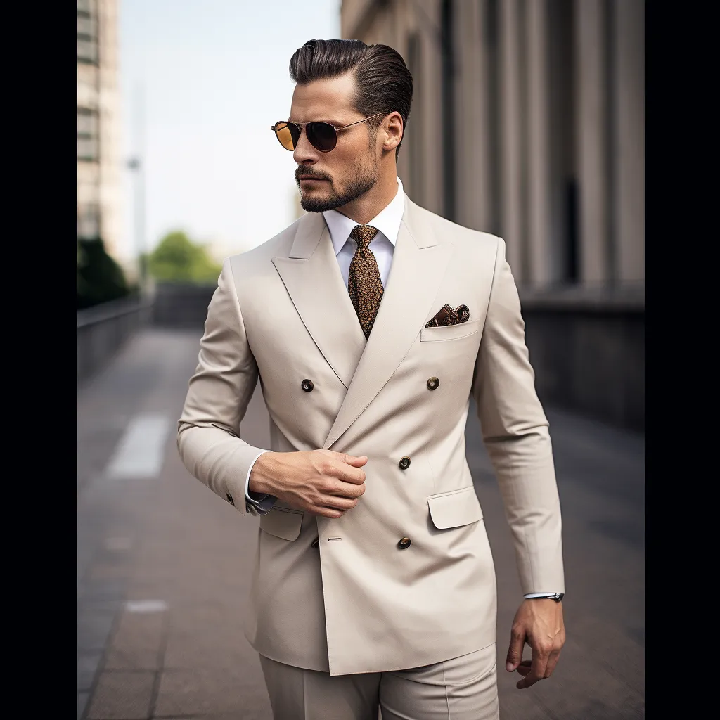 Beige Double Breasted Wedding and Business Suit for Men - Timeless, Versatile, and Elegant