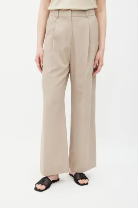 Beige Wool Straight Leg Trousers