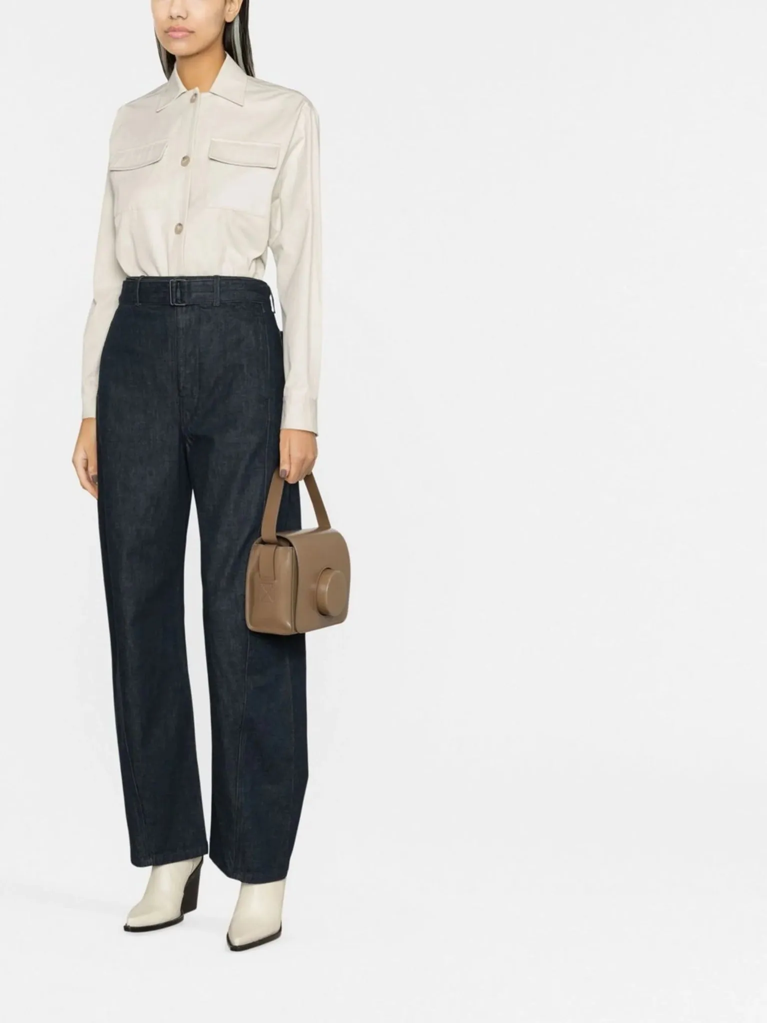 belted straight-leg trousers