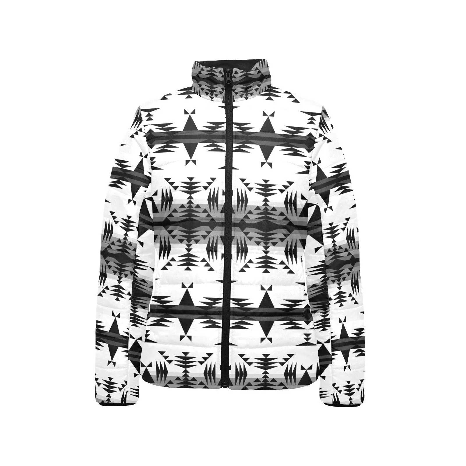 Between the Mountains White and Black Women's Stand Collar Padded Jacket