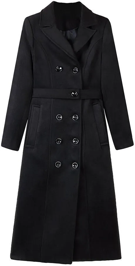 Black Double-Breasted Wool-Blend Coat