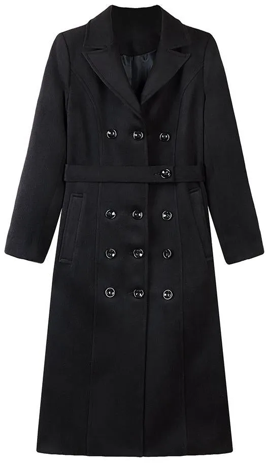 Black Double-Breasted Wool-Blend Coat