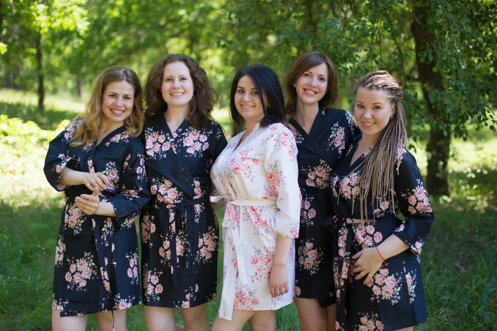 Black Faded Flowers Pattern Bridesmaids Robes