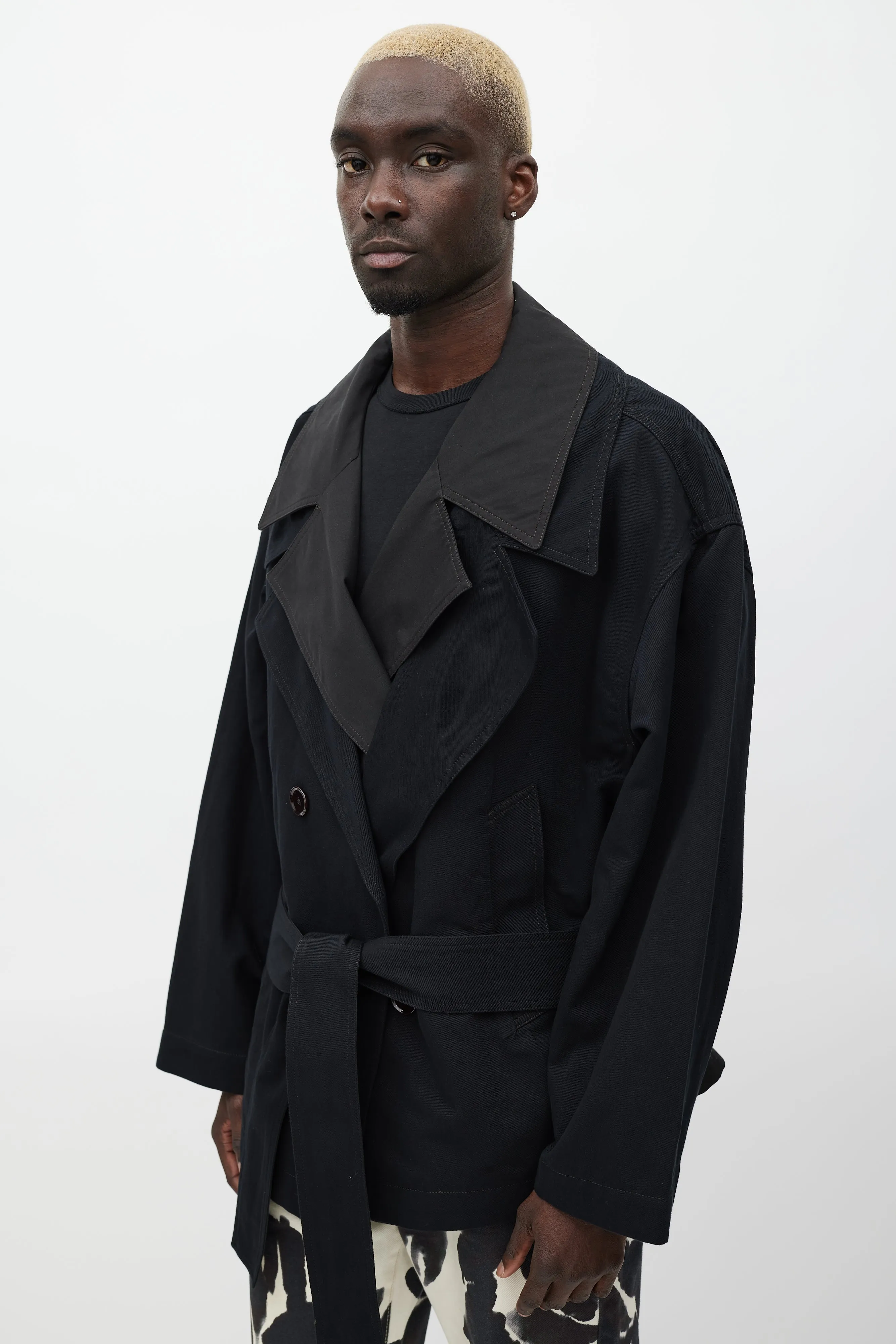 Black Layered Double Breasted Trench Coat