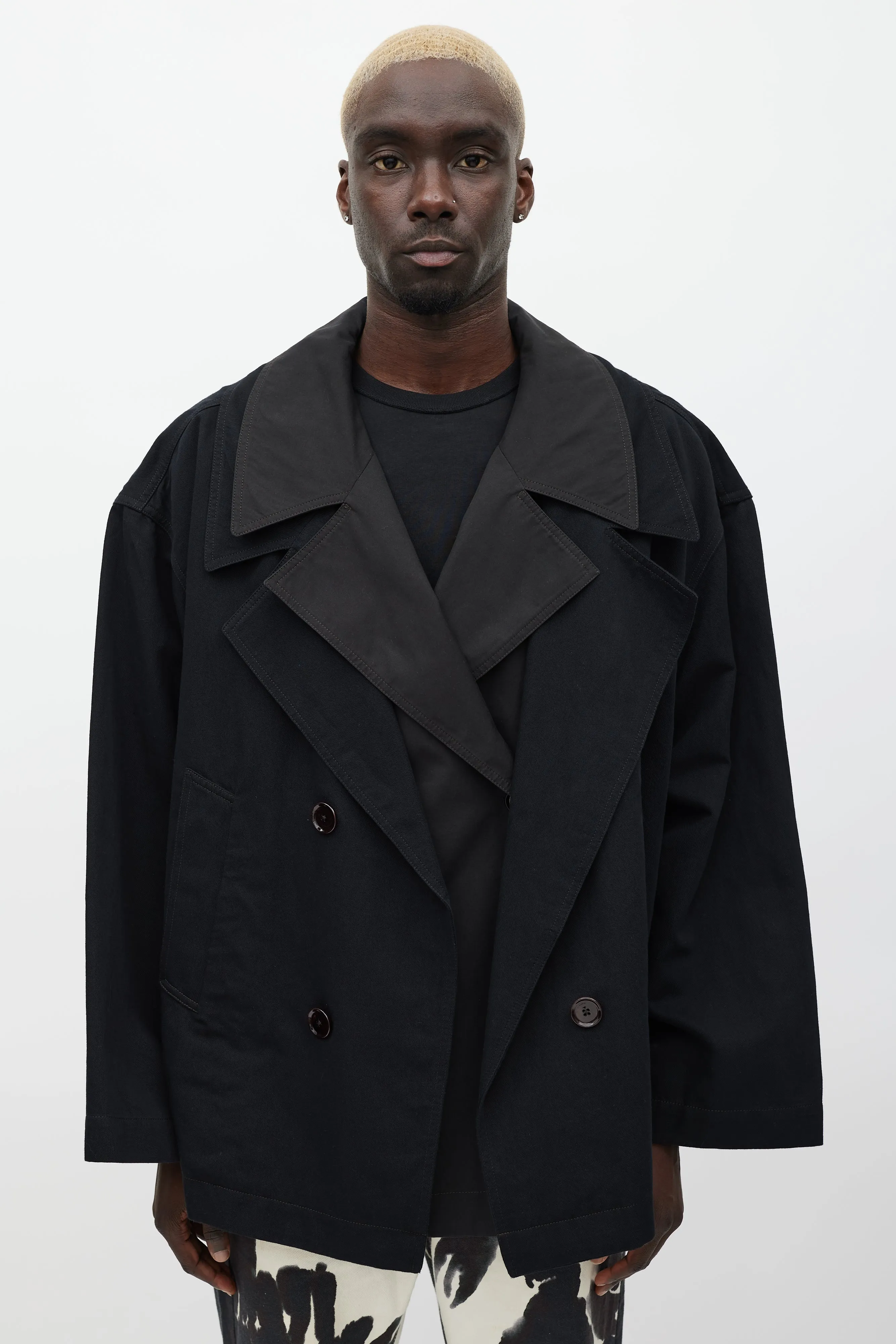 Black Layered Double Breasted Trench Coat