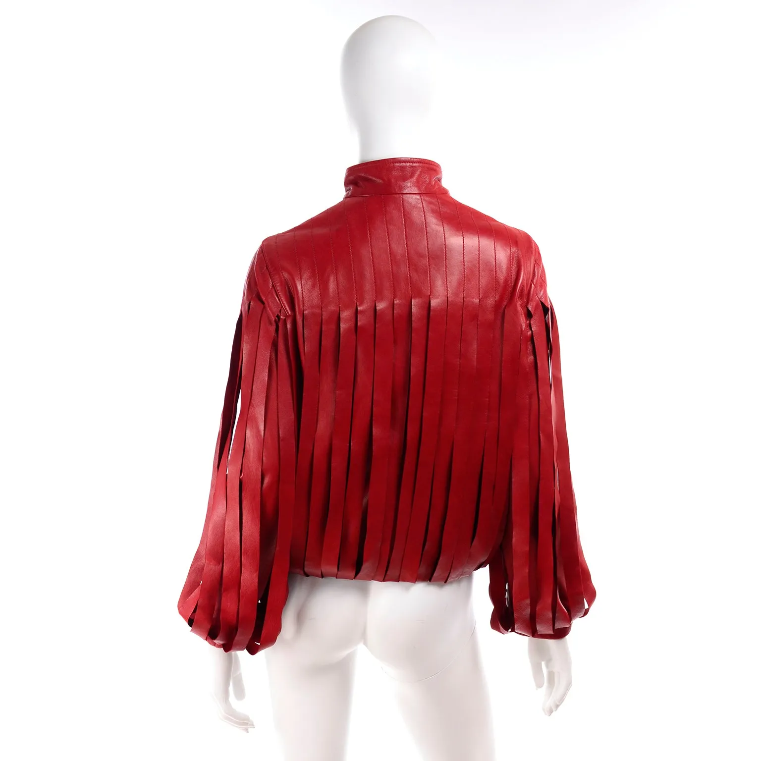 Bottega Veneta Red Leather Jacket w Attached Fringe Panels