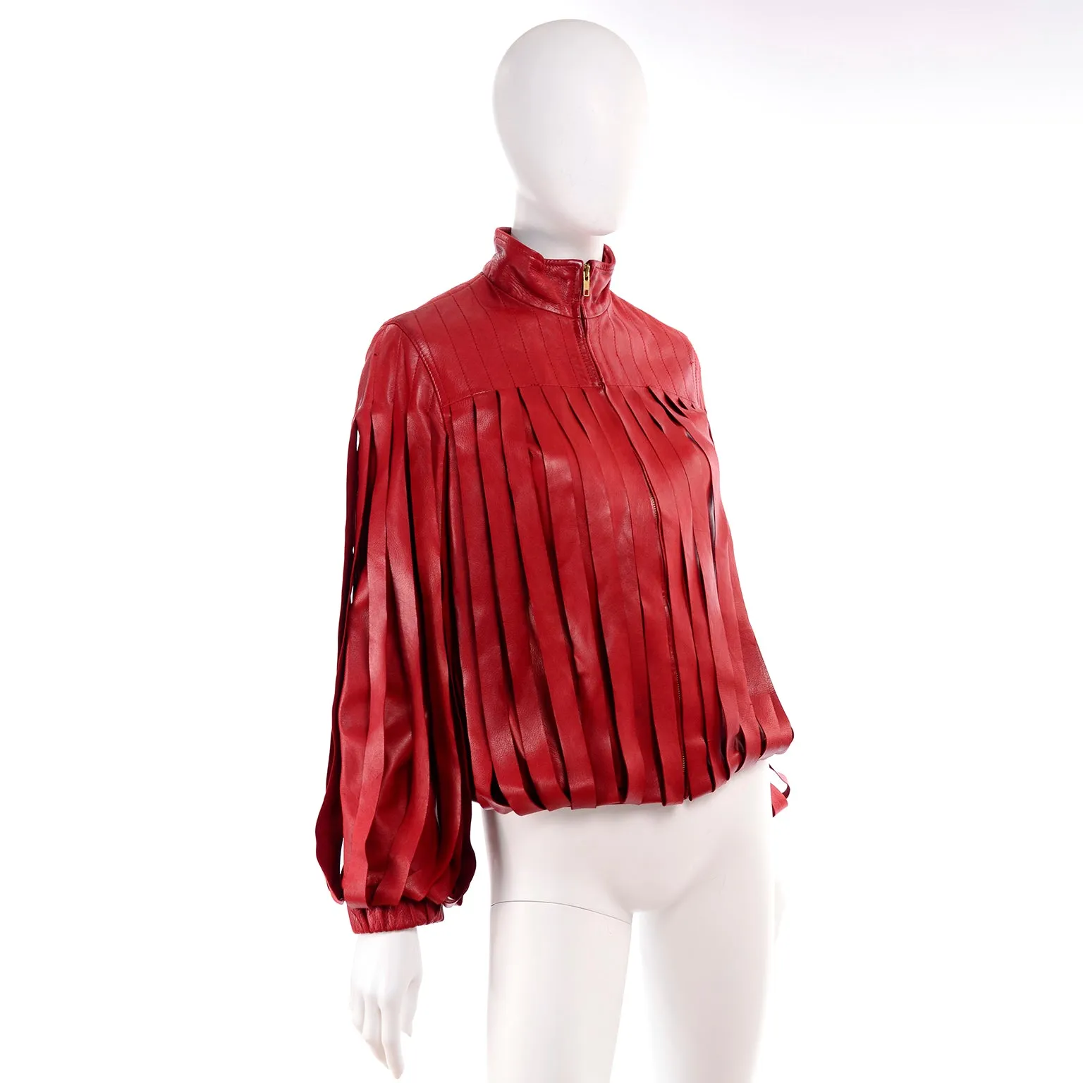 Bottega Veneta Red Leather Jacket w Attached Fringe Panels