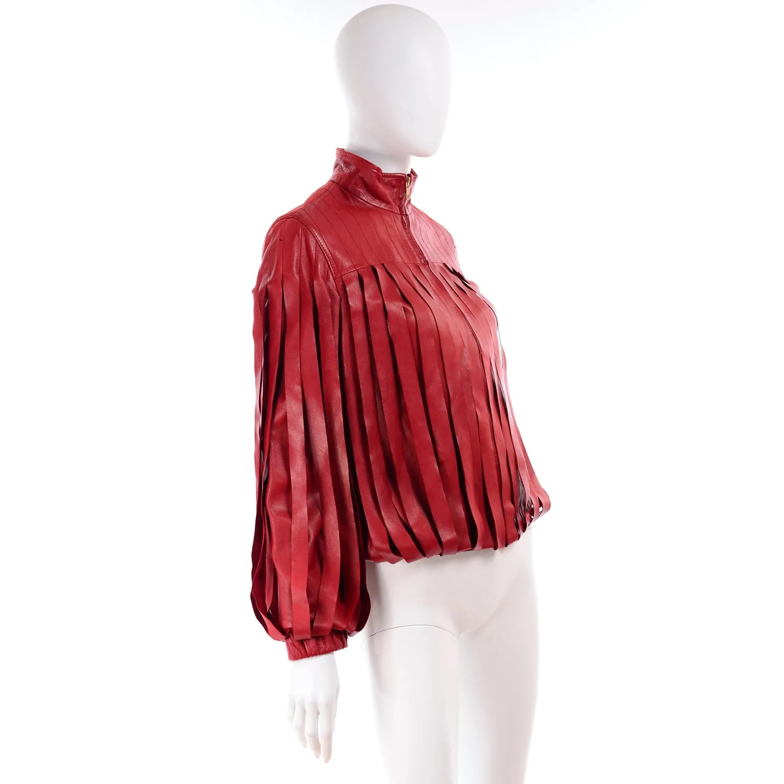 Bottega Veneta Red Leather Jacket w Attached Fringe Panels