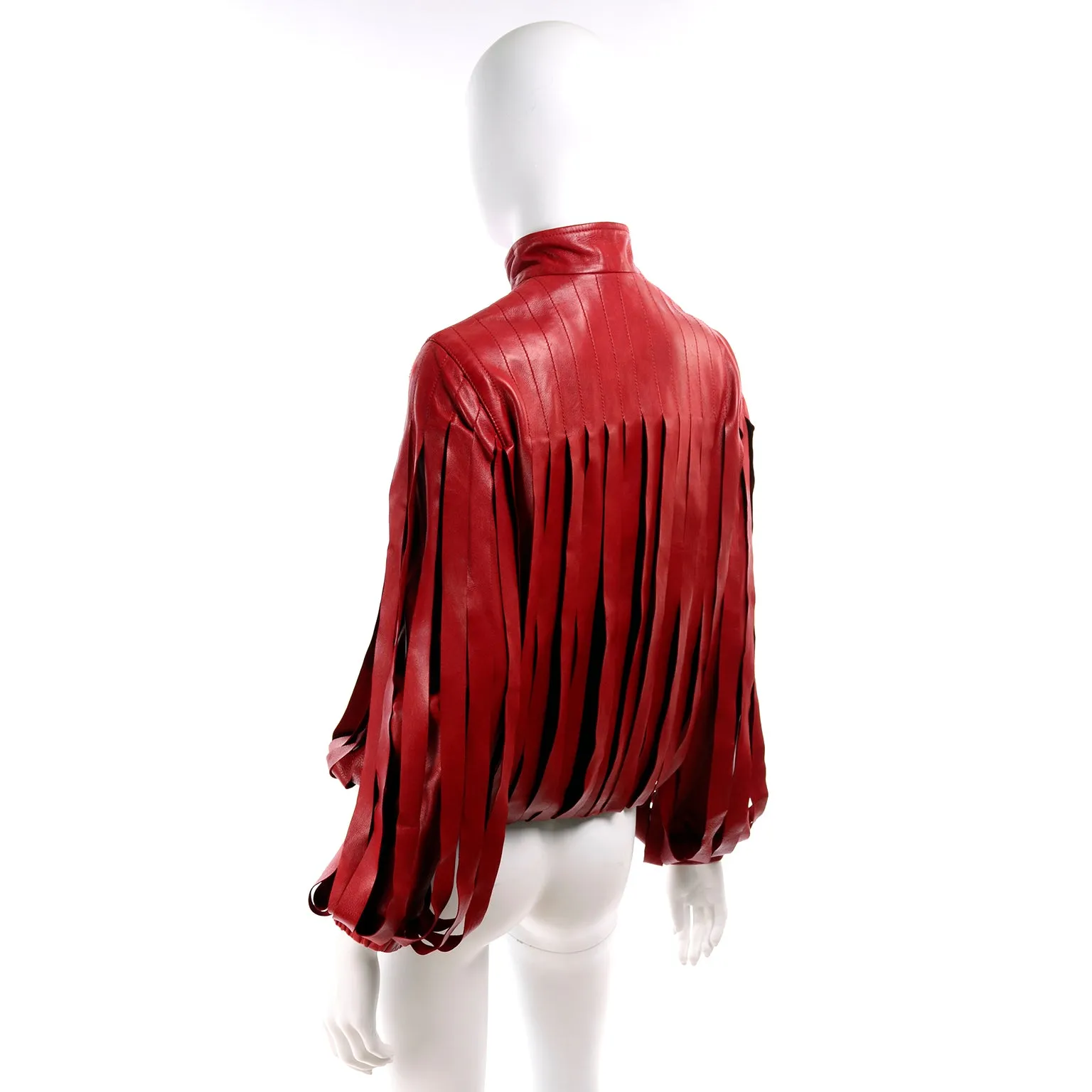 Bottega Veneta Red Leather Jacket w Attached Fringe Panels