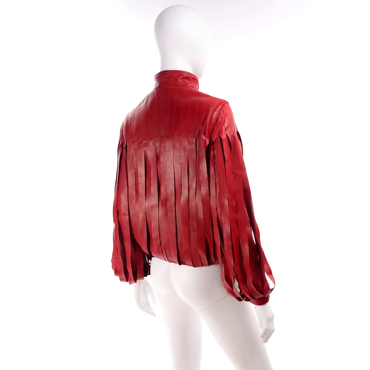 Bottega Veneta Red Leather Jacket w Attached Fringe Panels