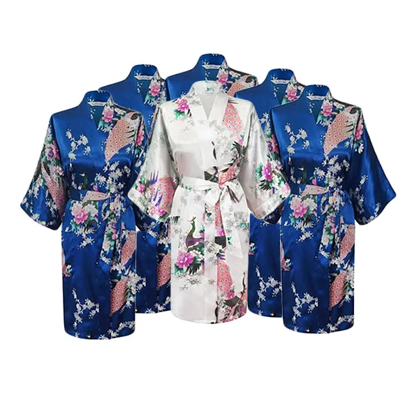 Bridesmaid Robe Set of 6, Floral, Womens Sizes 2-18, Mid Length