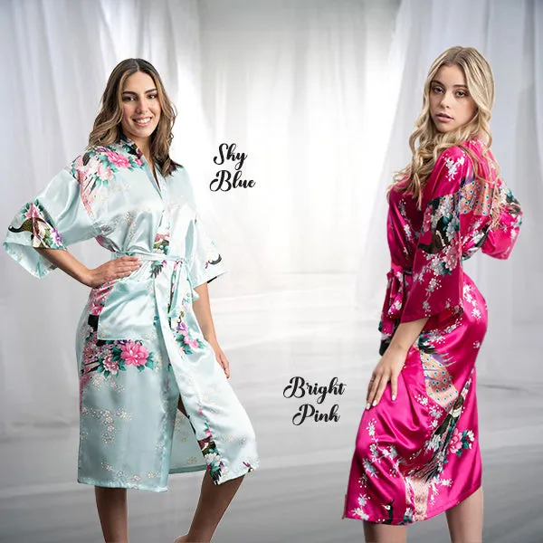 Bridesmaid Robe Set of 6, Floral, Womens Sizes 2-18, Mid Length