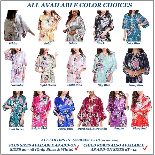 Bridesmaid Robe Set of 6, Floral, Womens Sizes 2-18, Mid Length