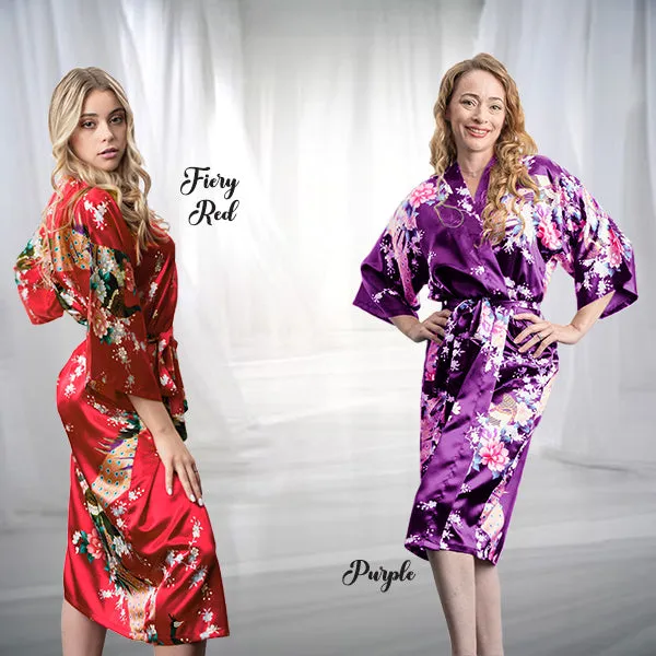 Bridesmaid Robe Set of 6, Floral, Womens Sizes 2-18, Mid Length