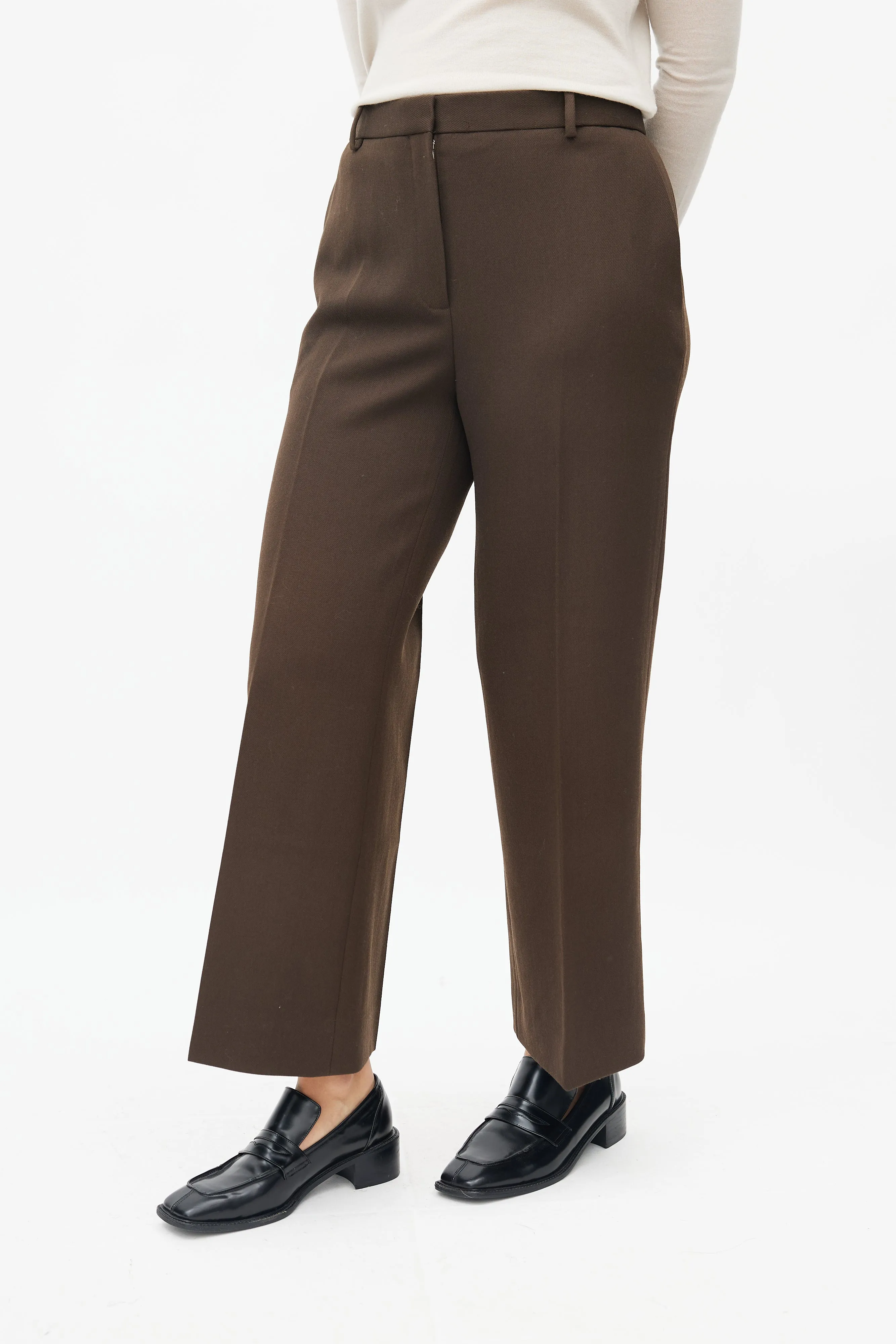 Brown Wool Straight Leg Trouser