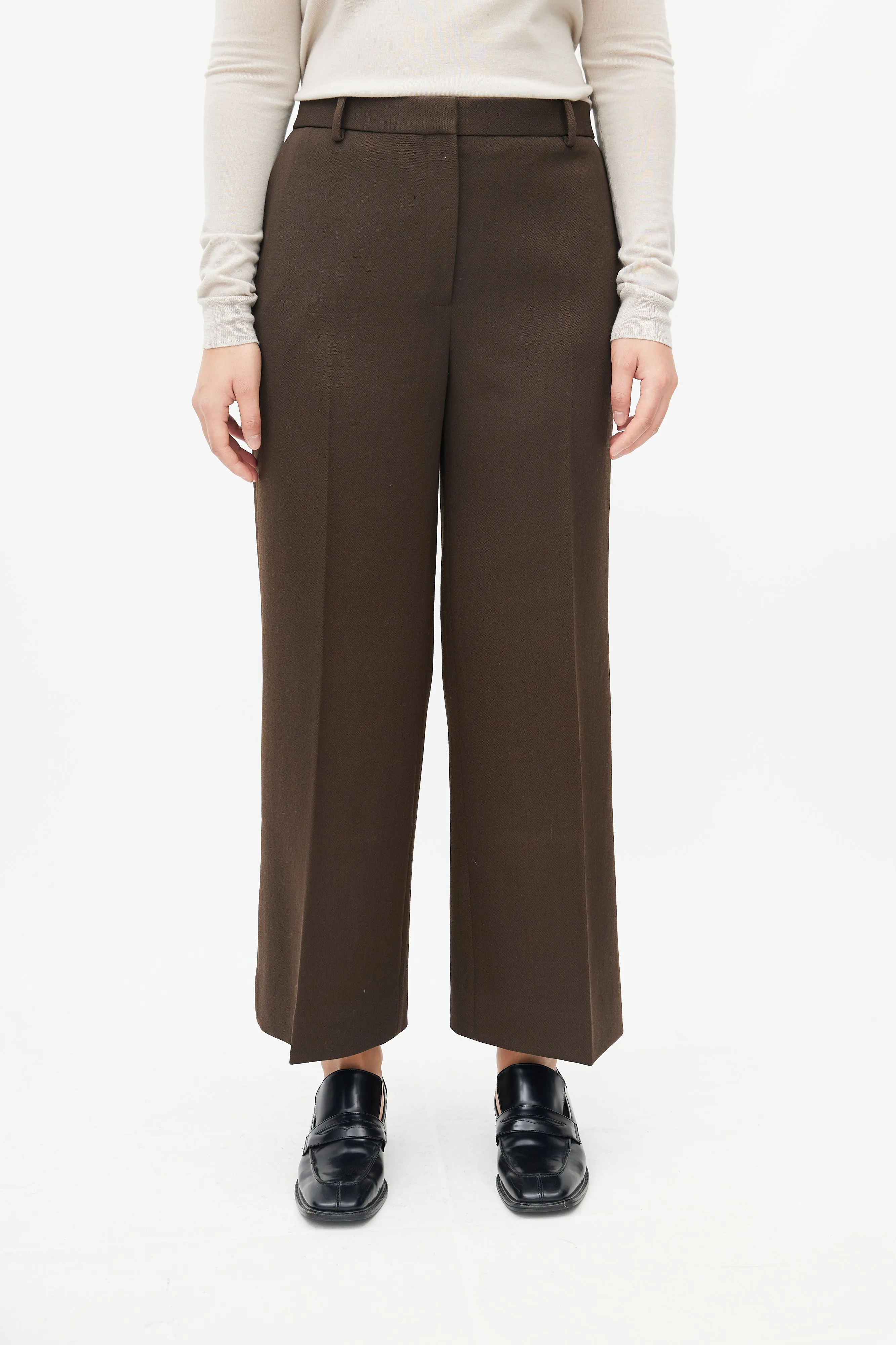 Brown Wool Straight Leg Trouser