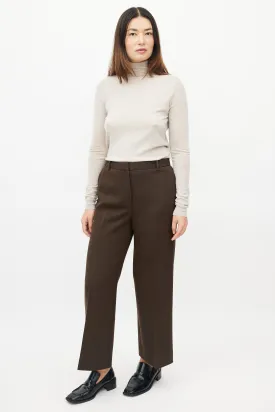 Brown Wool Straight Leg Trouser