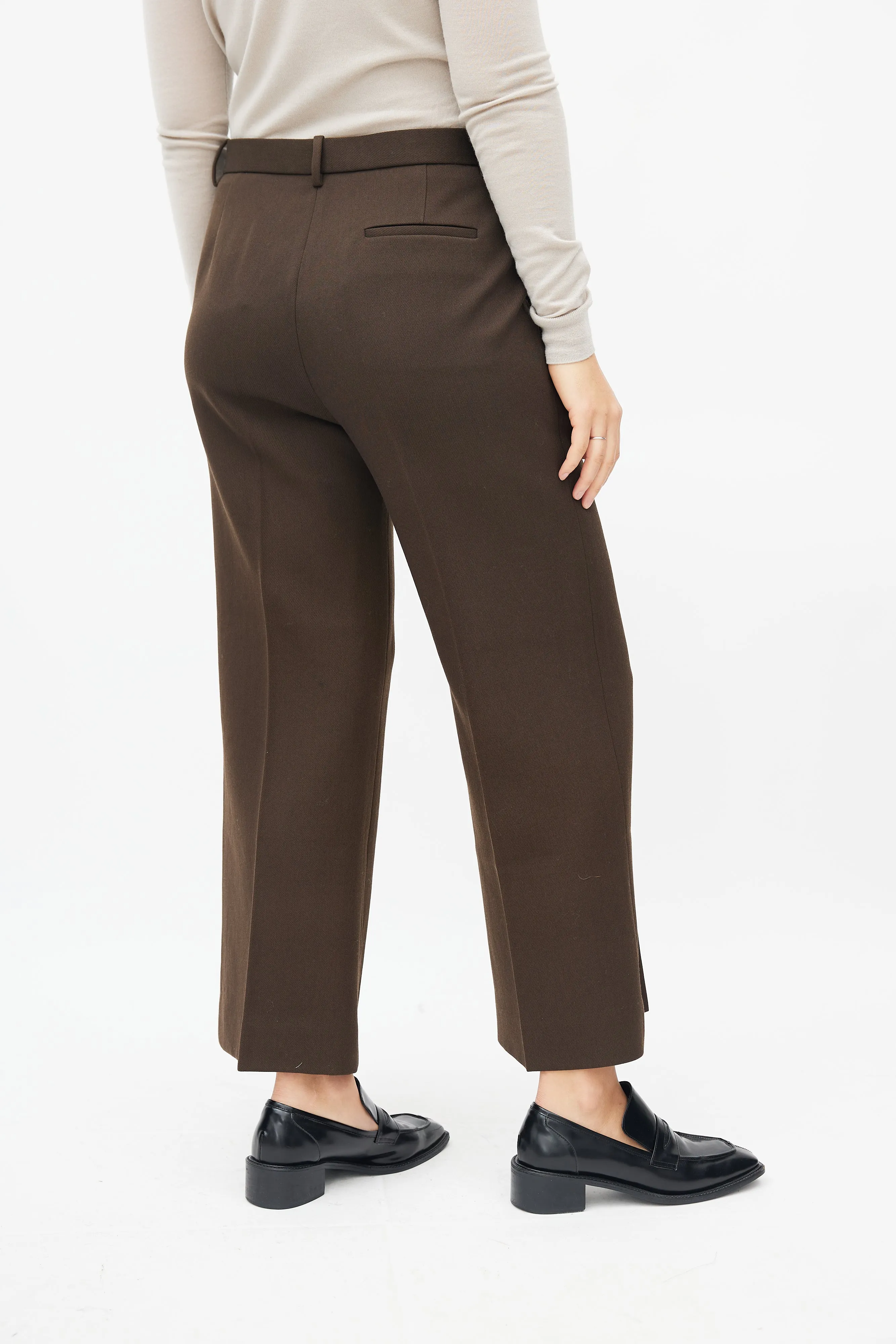 Brown Wool Straight Leg Trouser