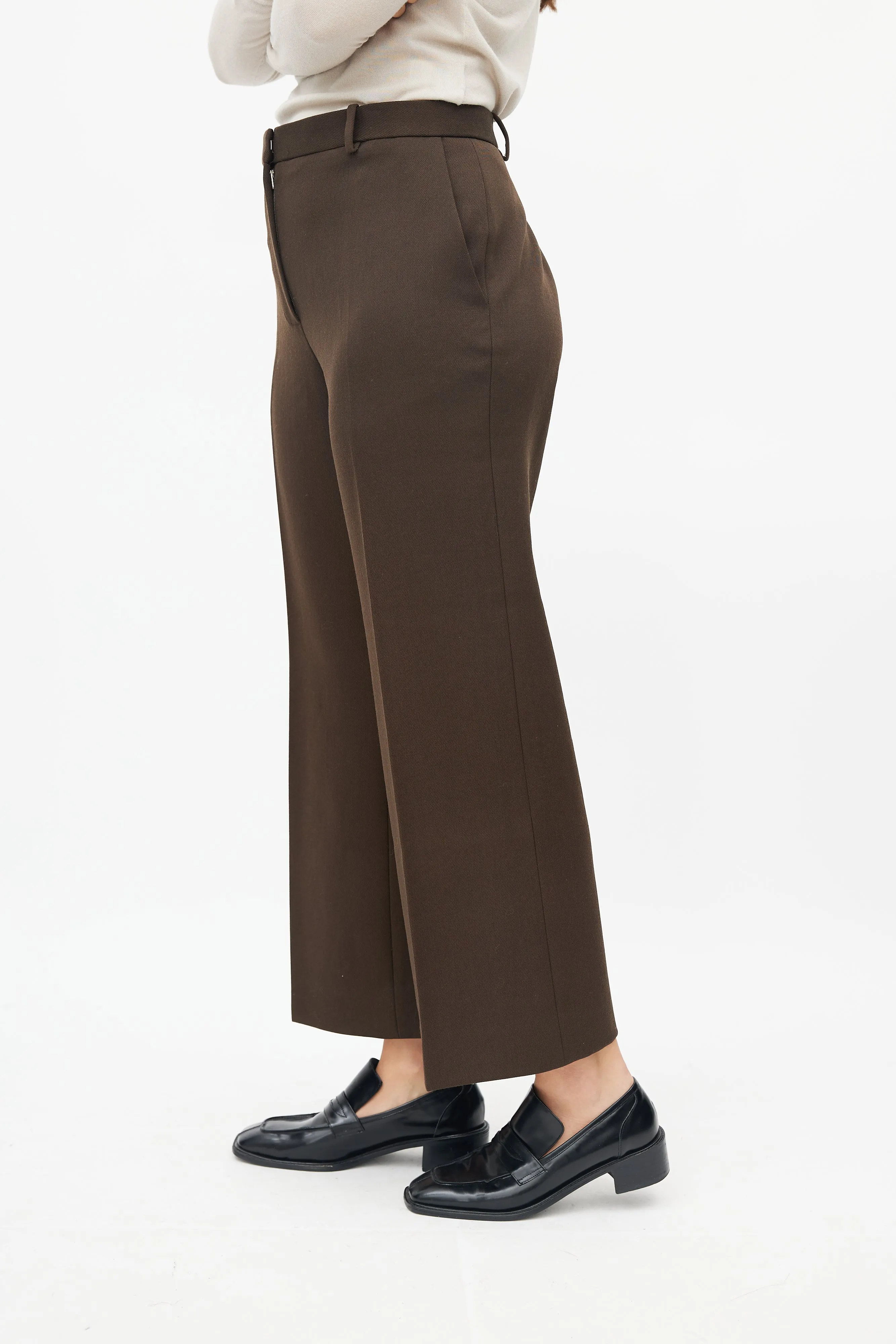 Brown Wool Straight Leg Trouser