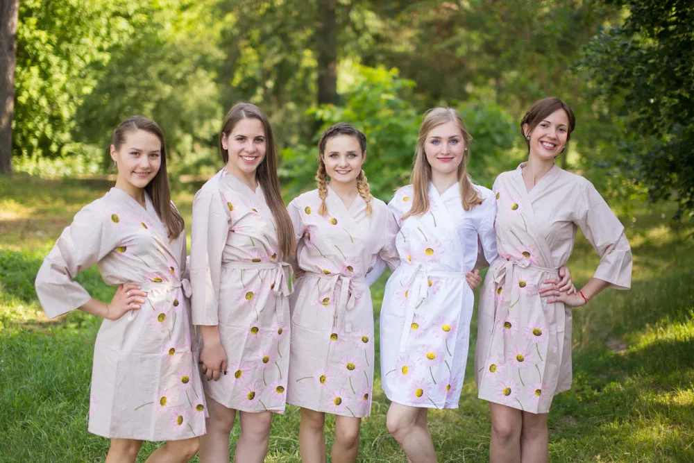 Champagne Falling Daisies Pattern Bridesmaids Robes