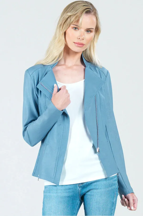 Clara Sunwoo Classic Liquid "Leather" Jacket With Hem Zip Details - Sky Blue