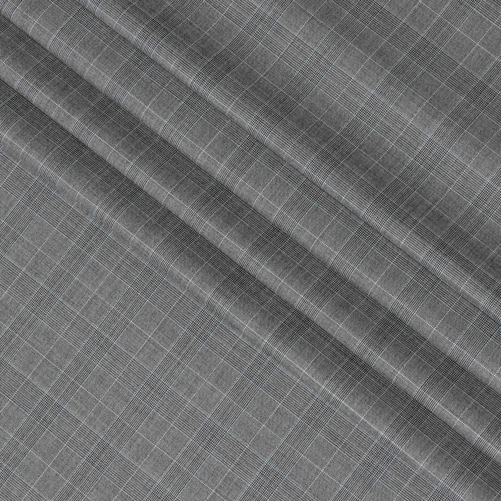 Cloud grey Premium English super 150's wool and cashmere suiting fabric with beige and baby blue checks design-D11421