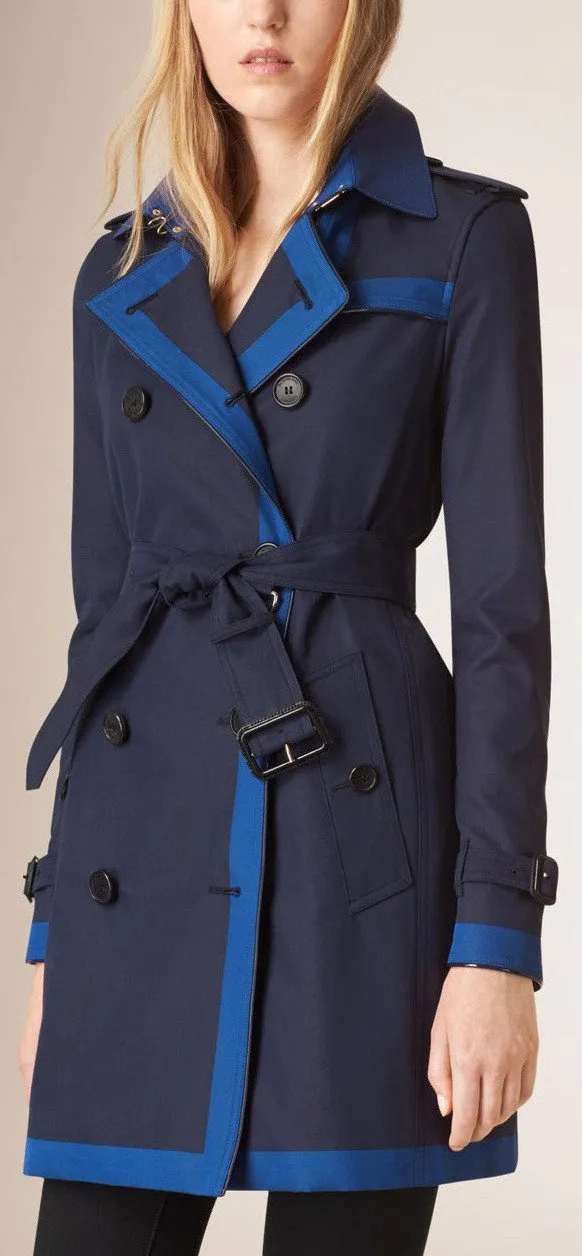 Color Block Cotton Trench Coat in Blue