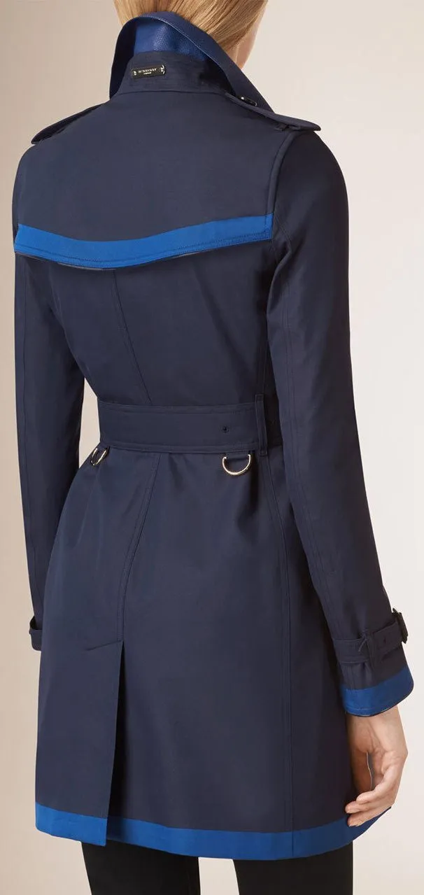 Color Block Cotton Trench Coat in Blue