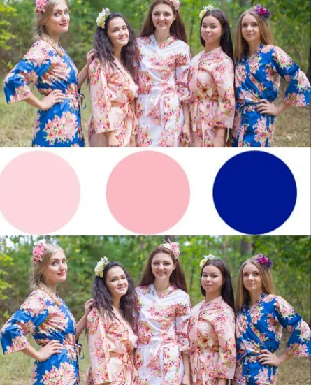 Dark Blue and Blush Wedding Colors, Bridesmaids Robes