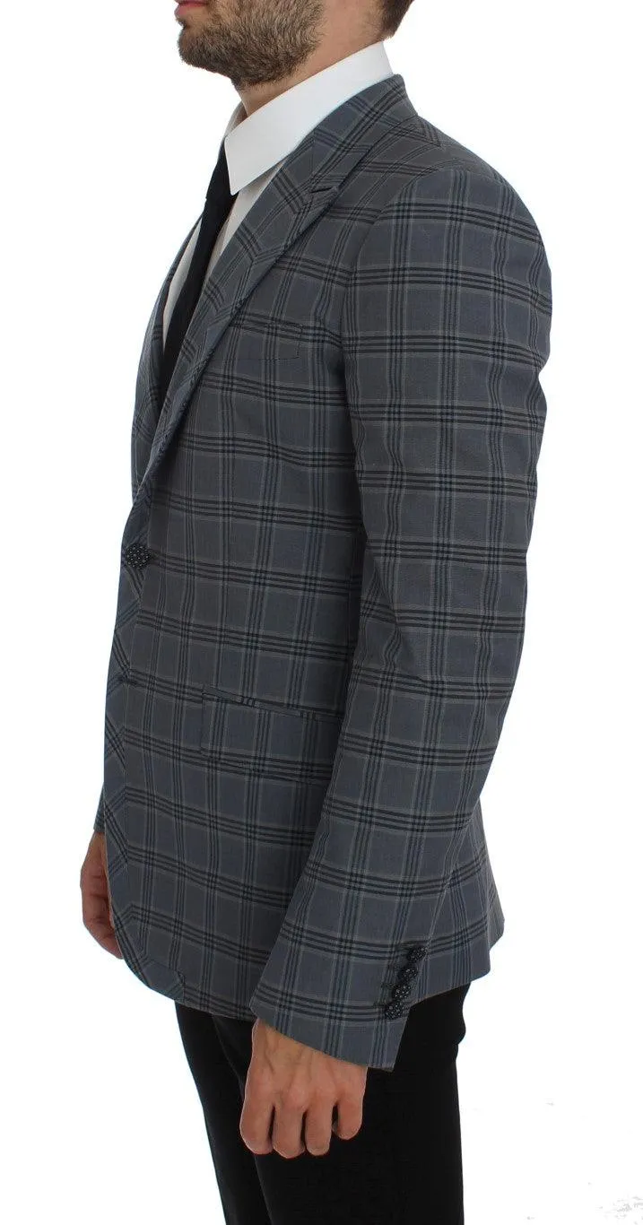 Dolce & Gabbana Blue Checkered Slim Fit Blazer Jacket