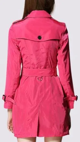 Double-Breasted Light-Weight Trench Coat in Hot Pink