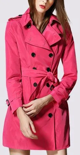 Double-Breasted Light-Weight Trench Coat in Hot Pink