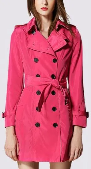 Double-Breasted Light-Weight Trench Coat in Hot Pink