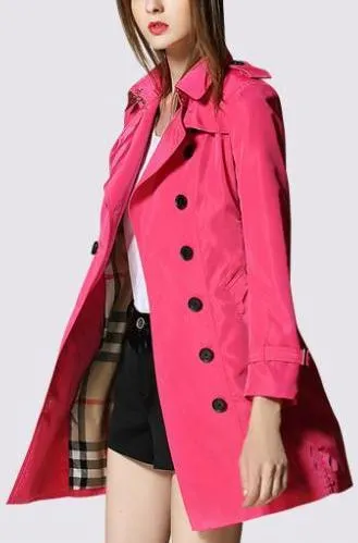 Double-Breasted Light-Weight Trench Coat in Hot Pink