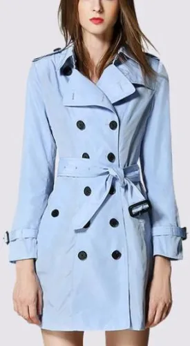 Double-Breasted Light-Weight Trench Coat in Light Blue