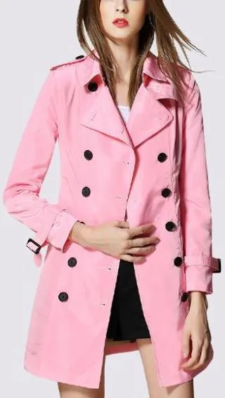 Double-Breasted Light-Weight Trench Coat in Light Pink