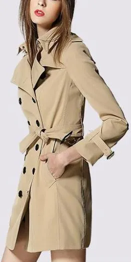 Double-Breasted Trench Coat in Khaki