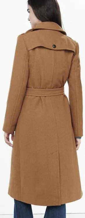 Double Breasted Wool Trench Coat in Khaki