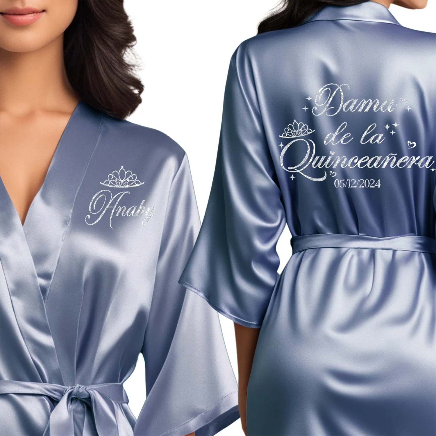 Dusty Blue Mis Quince Años Robes, Pretty Quinceañera Robes, Robes for Mama de Quince | Quinceañera Gift