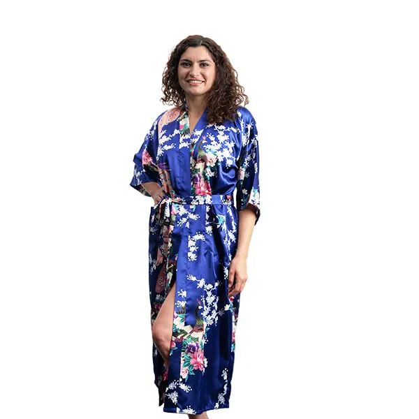 Elegant Long Floral Kimono Womens Robe, Sizes 2 to 18, Floral Lightweight Satin Robes