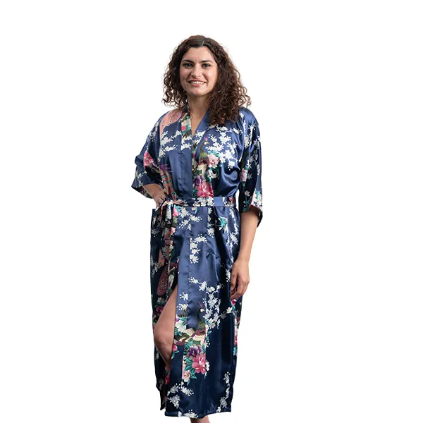 Elegant Long Floral Kimono Womens Robe, Sizes 2 to 18, Floral Lightweight Satin Robes