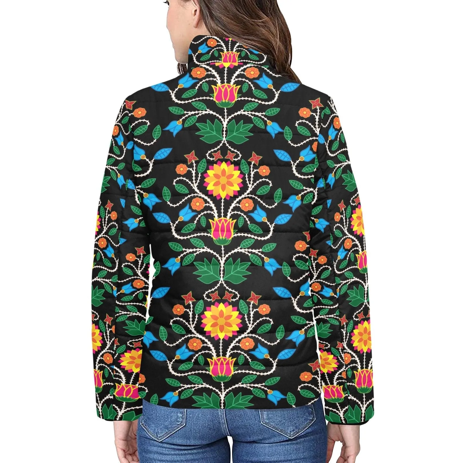 Floral Beadwork Four Clans Women's Stand Collar Padded Jacket