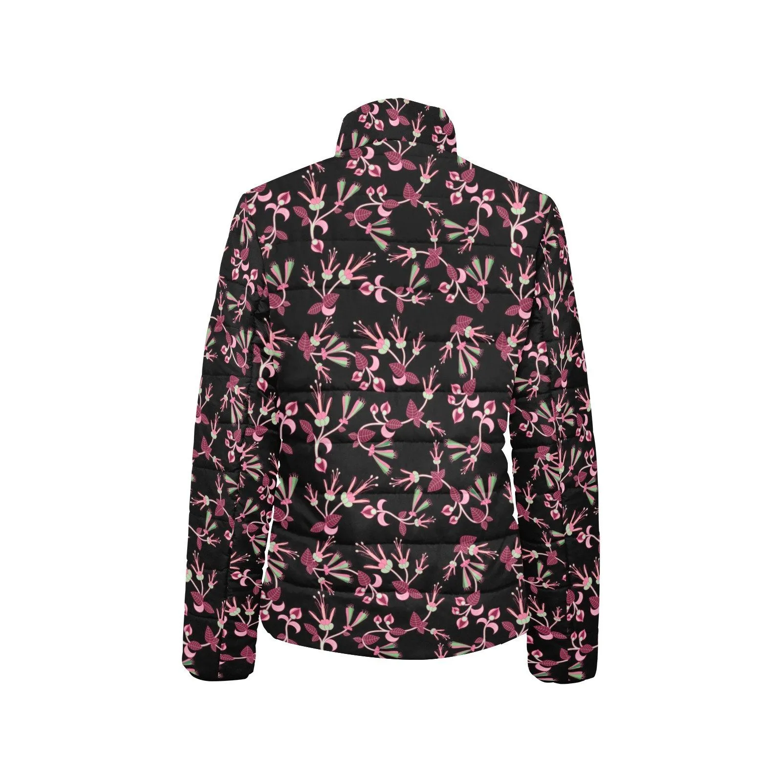 Floral Green Black Women's Stand Collar Padded Jacket